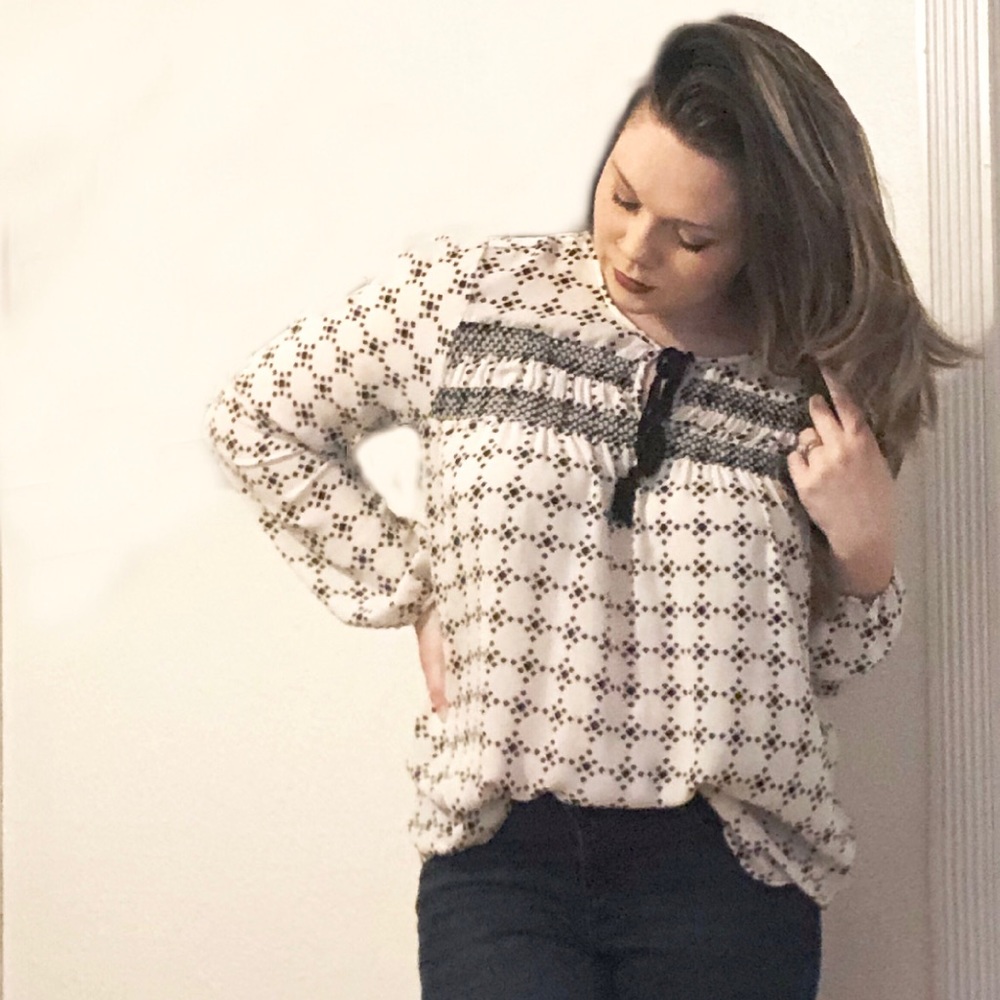 Black and white diamond print blouse